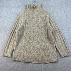 Eddie Bauer Sweater Womens Small Beige‎ Brown Wool Silk Turtleneck Cable Knit